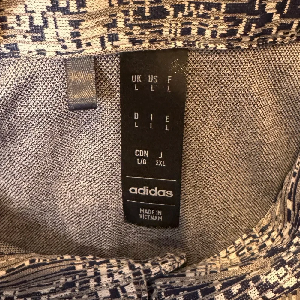 Adidas Golf Polo Men’s Large Navy Pattern Golf Polo Golfer Logo on Chest